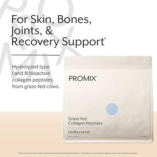 Promix Hydrolyzed Collagen Peptides - Type 1 Grass Fed Collagen, 4.7g glycine, Type 3 bioactive peptides - Unflavored - 2.5 Pound (Pack of 2)