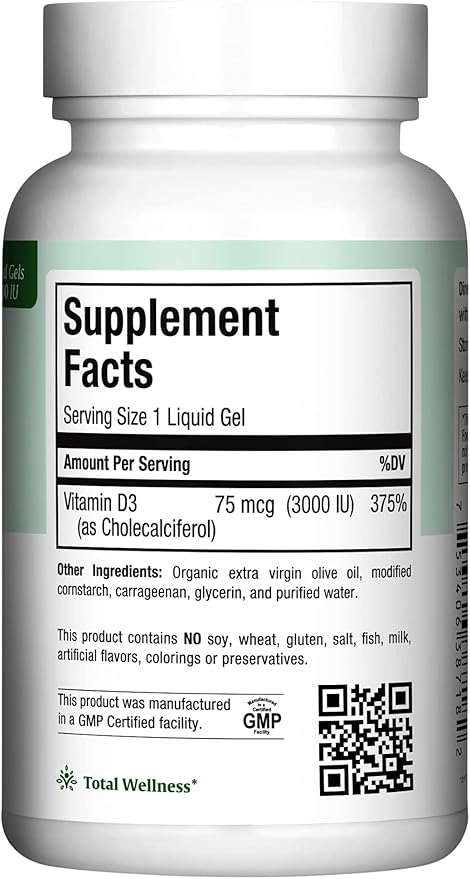 Maxi Health Vitamin D3 3000 IU 75 mcg Vitamin D Supplement for Healthy Bones, Teeth, Immune Support - VIT D3 Supplement Easy to Swallow Non-GMO, Supplement for Men and Women – Kosher 180 Gels
