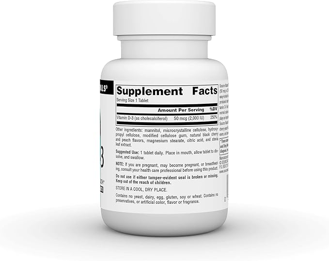 Source Naturals Vitamin D-3 2000 iu Supports Bone & Immune Health - Black Cherry Peach Flavor - 120 Fast Melt Tablets