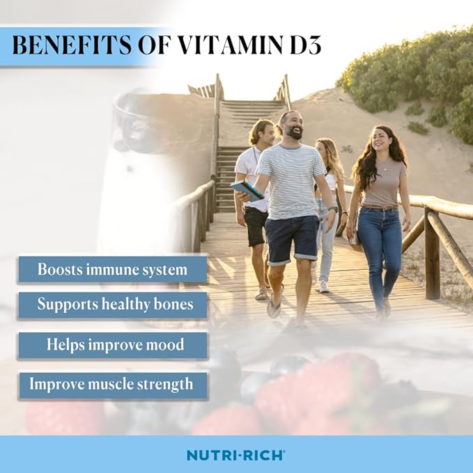 Nutri-Rich Vitamin D3 2000 IU — Daily Immune Support Softgels for Bone & Muscle Function, High Potency, No Artificial Additives, Soy-Free, Gluten‑Free, Third-Party QualityTested