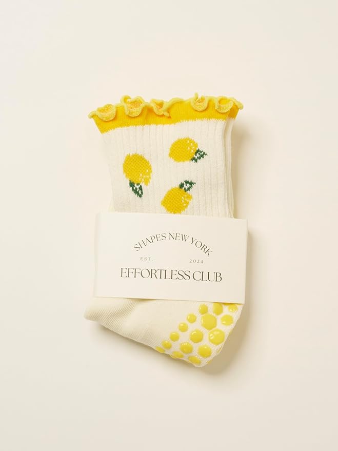 Shapes Studio Crew Half Calf Grip Socks, Cutest Fruits Pilates Socks, Ruffle socks, Non-Slip, Barre Yoga Fitness