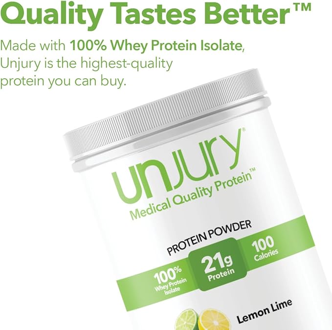 Unjury Whey Protein Powder | Lemon Lime | 21g 100% Whey Isolate Protein Powder | Low Carb and Lactose Free | Gluten Free | Certified Kosher | 15 Servings