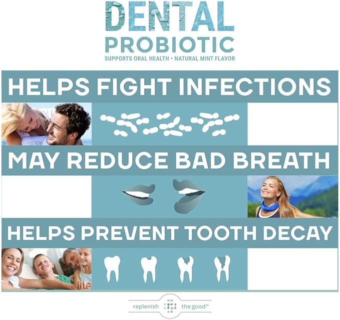Dental Oral Probiotic, 60 Chewable Tablets - Supplements w/BLIS K12 & M18 - Bad Breath Treatment for Adults - Boosts Oral Health - Fights Halitosis, Tooth Decay, Strep Throat (Mint Flavor)