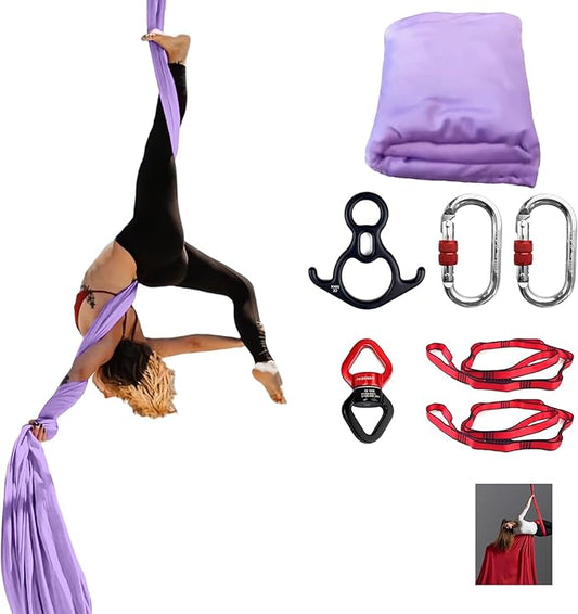 Aerial Silk Set, Premium 9Yards/8.2m Medium Stretch Fabric Silks, Perfect for AntiGravity Hammock Yoga Training & Dance Circus Performances Includes Hardwares & Daisy Chains