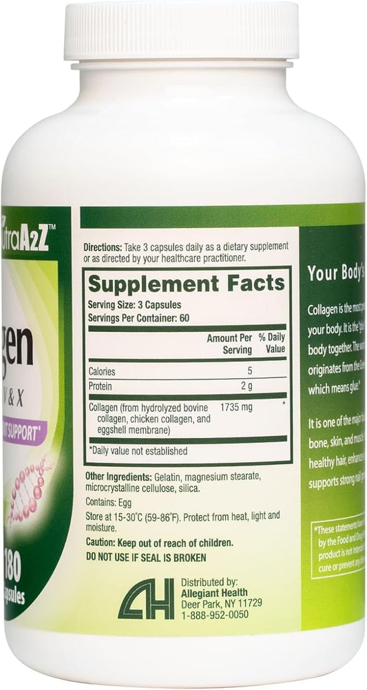 Multi Collagen Pills 1735mg -180 Collagen Capsules (60 Servings) - Types I, II, III, V & X for Healthy Skin, Hair, Nails & Joint Support