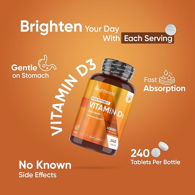 WeightWorld Vegan Vitamin D3 5000 IU - Sourced from Wild Harvested Lichen - Vitamin D Supplement from Bioavailable Cholecalciferol - 240 Vitamin D3 Tablets - Gluten-Free & Allergen-Free