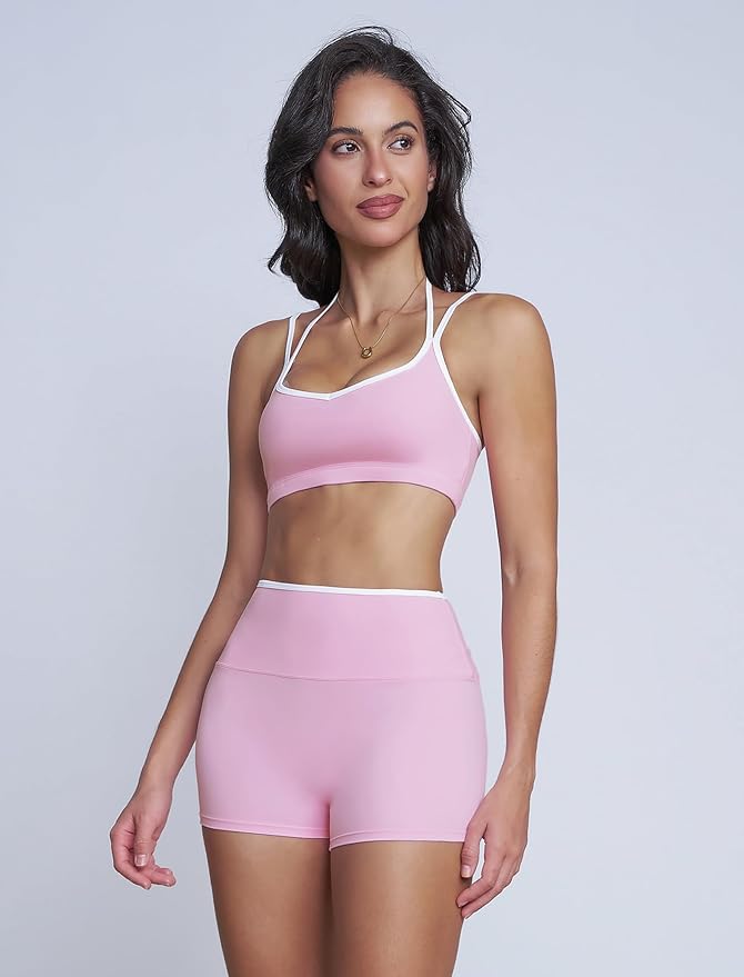 Workout Sets for Women 2 Piece Contrast Panel Sports Bra Tummy Control Butt lifting Shorts Jogger Outfits ﻿