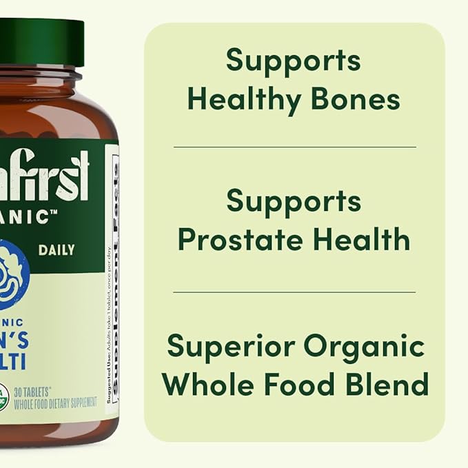 Men’s Multi Once Daily, Whole-Food Multivitamin with 19 Vitamins & Minerals for Energy, Heart, Bone Strength, Prostate & Immune Support, Vegan, Non-GMO, 60 Count