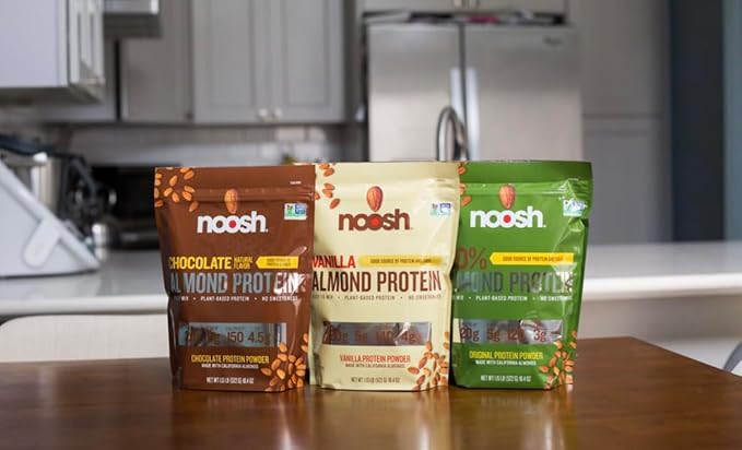 NOOSH Plant Based Almond Protein Powder Chocolate 43 Gram - Vegan Protein Powder, All Natural Ingredients, Non-GMO, Gluten Free, Kosher, Peanut Free, Soy Free, Dairy Free (Chocolate)