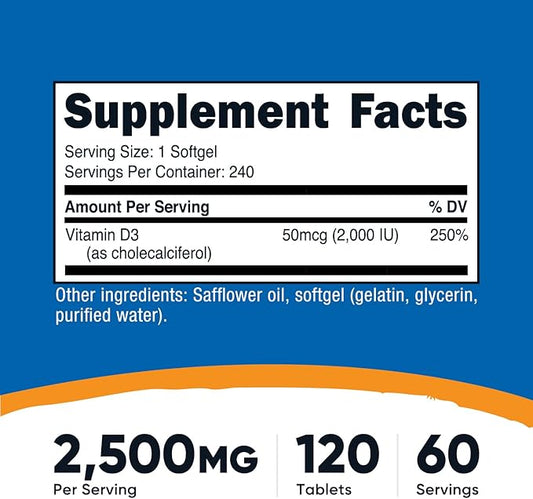 Nutricost Vitamin D3 2000 iu Softgels, 240 Softgels - Non-GMO & Gluten Free