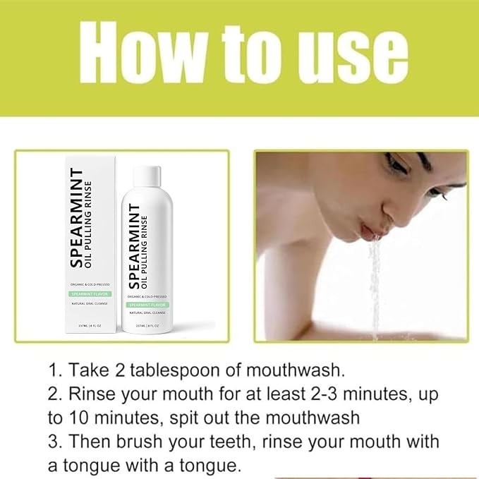 Spearmint Oil Pulling Rinse, Cold-Pressed Coconut Oil for Whitening Teeth Mouthwash, Powerful Organic Peppermint Oil Maintain Gum Health & Freshness Breath, Mint (2)