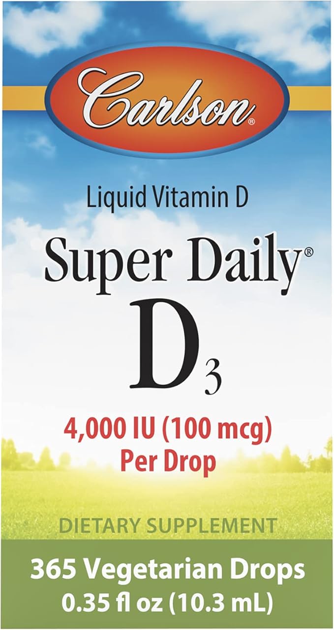 Carlson Super Daily D3 4,000 IU (100 mcg), Heart & Immune Health, Teeth & Bone Strength, Unflavored, 365 Drops