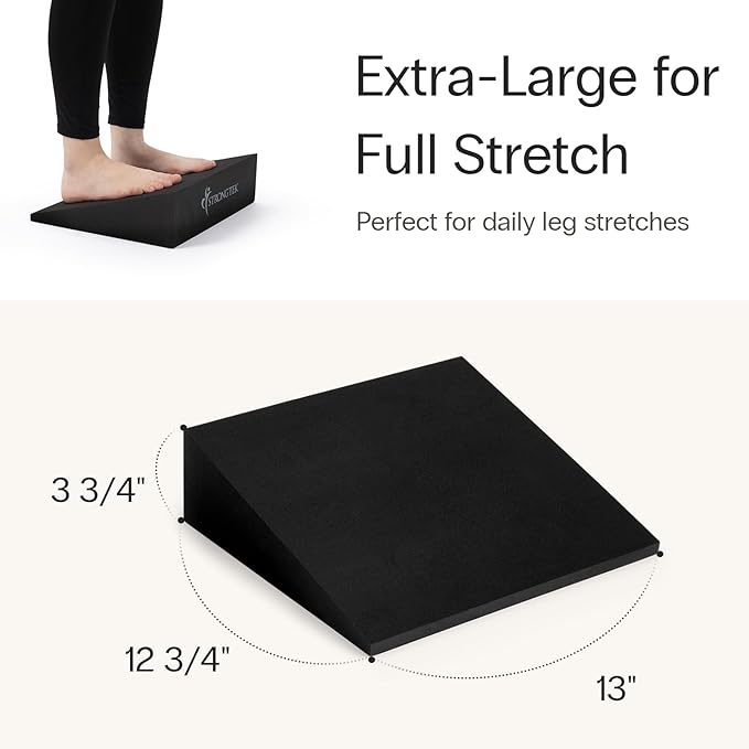 StrongTek XL Foam Yoga Wedge Blocks, Set of 2, 16.5° Incline Slant Boards for Single or Dual Use, Stretching, Squats, Physical Therapy, Calf & Achilles Support, Balance & Rehab, 13" × 12.75" × 3.75"