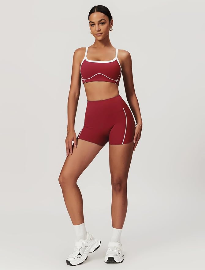 Workout Sets for Women 2 Piece Contrast Panel Sports Bra Tummy Control Butt lifting Shorts Jogger Outfits ﻿