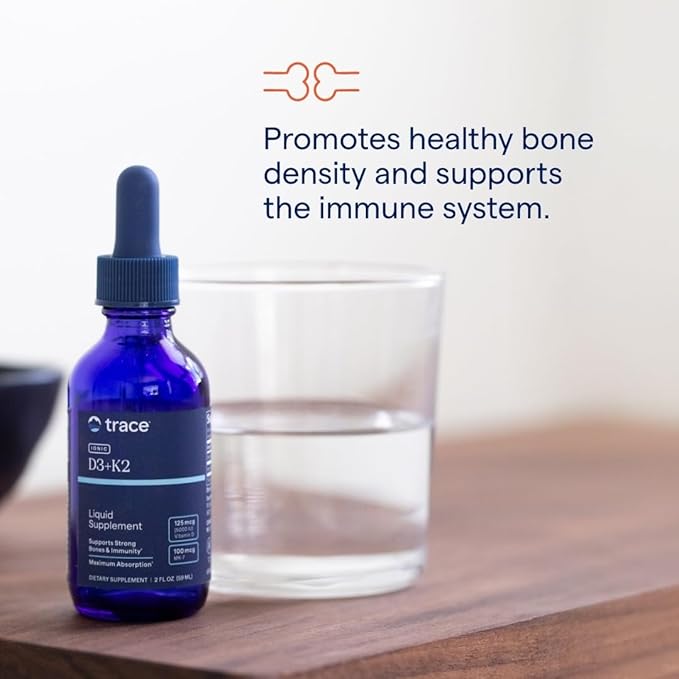 Trace Minerals Ionic D3 Plus K2 - with Vitamins D & K2 - Aids Bone Strength & Heart Health - Immune System Support Liquid - 2 fl oz (296 Servings)
