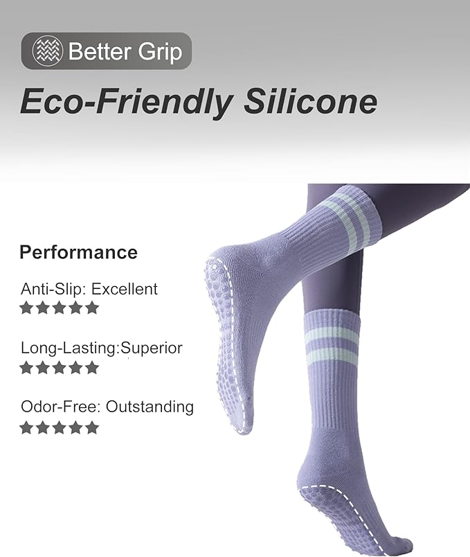 3/4 Pairs Cushioned Pilates Socks for Women, Non Slip Elegant Grip Socks with Silicone,Ideal for Yoga,Hospital & Home