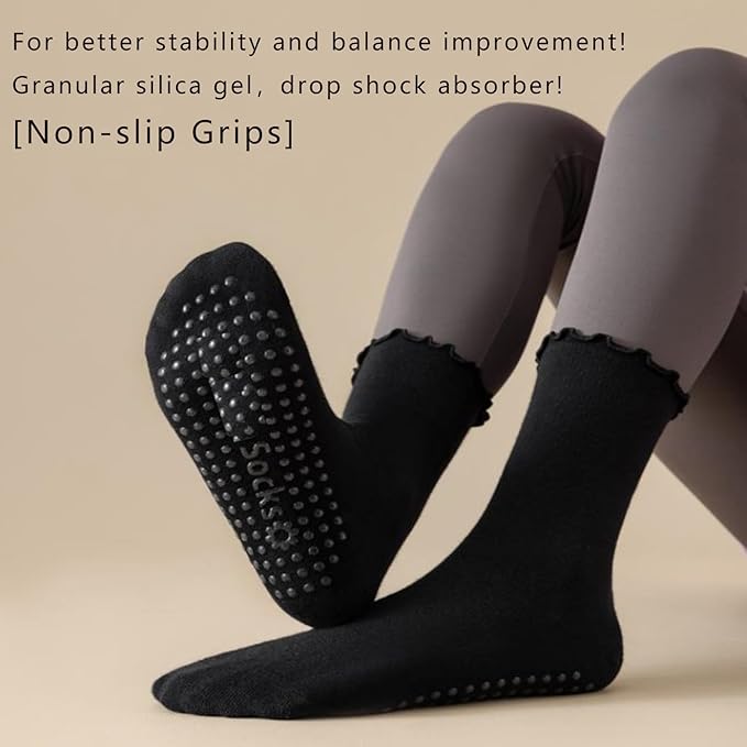 4 Pairs Ruffle Yoga Socks for Women,Cute Frilly Non-Slip Grips Socks for Pilates,Fitness,Hospital,Pregnant