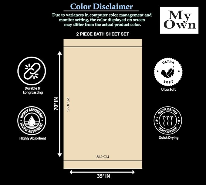 MyOwn Cotton 2 Pack Oversized Bath Sheet 35 x 70, Large Bath Sheet, Ultra Absorbent, Compact, Eco-Friendly and 100% Recyclable, Quick Drying and Lightweight Towel - Navy Blue