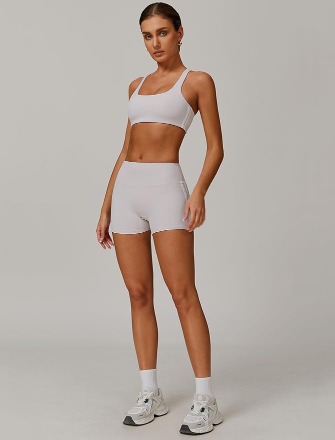 Workout Sets for Women 2 Piece Contrast Panel Sports Bra Tummy Control Butt lifting Shorts Jogger Outfits ﻿