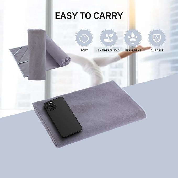 Hot Yoga Towel, Non-Slip Thicker Hot Yoga Mat Towel with Corner Pockets, 25"x72", Microfiber Sweat Absorbent, Perfect for Hot Yoga, Bikram, Pilates and Yoga Mats (Grey, 72x25 inches)