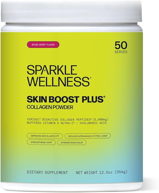 Sparkle Wellness VERISOL Bioactive Hydrolyzed Collagen Peptides | Collagen Powder with Vitamin C & Hyaluronic Acid for Hair, Skin, and Nail Health | Skin Boost Plus (Mixed Berry) [50-Serves]
