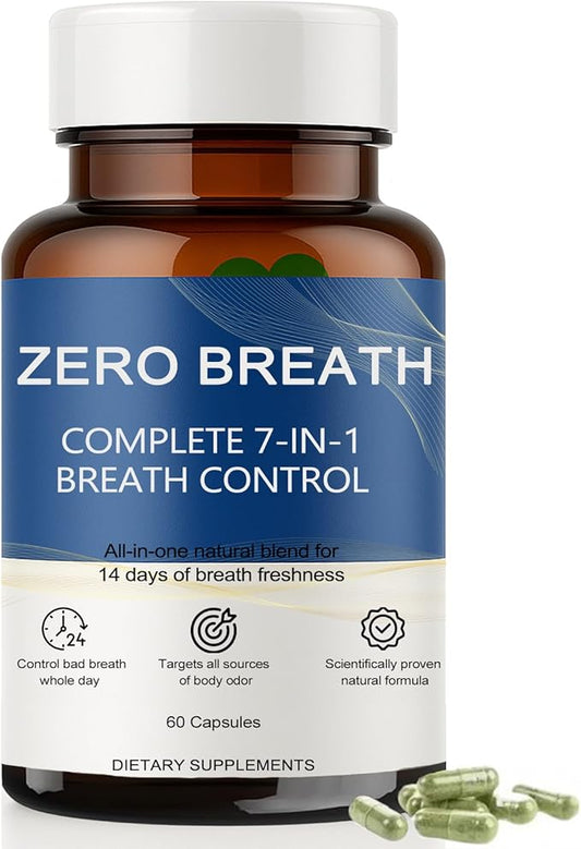 Zero Breath Bad Breath Capsules, Zero Breath 7-in-1 Bad Breath Solution, with Chlorophyllin, Mint Extract, Probiotic Blend, Breath Freshness in 14 Days