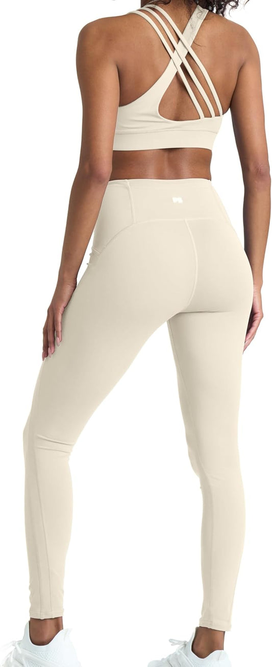 POPSUGAR 2 Piece Workout Sets for women, High Waist Leggings and Sports Bra Yoga Set Matching Gym Pilates Running Work Outfit