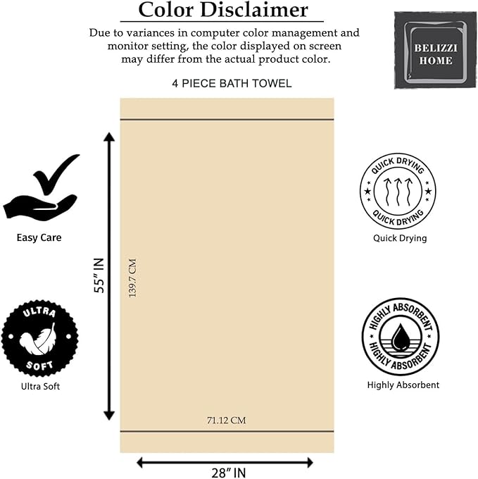 BELZZI Home Ultra Soft 4 Pack Oversized Bath Towel Set 27x54, Cotton Compact Bath Towels, Highly Absorbant Eco-Friendly Quickdry & Lightweight Towel, Ideal for Gym Travel Camp Pool - Chocolate Brown