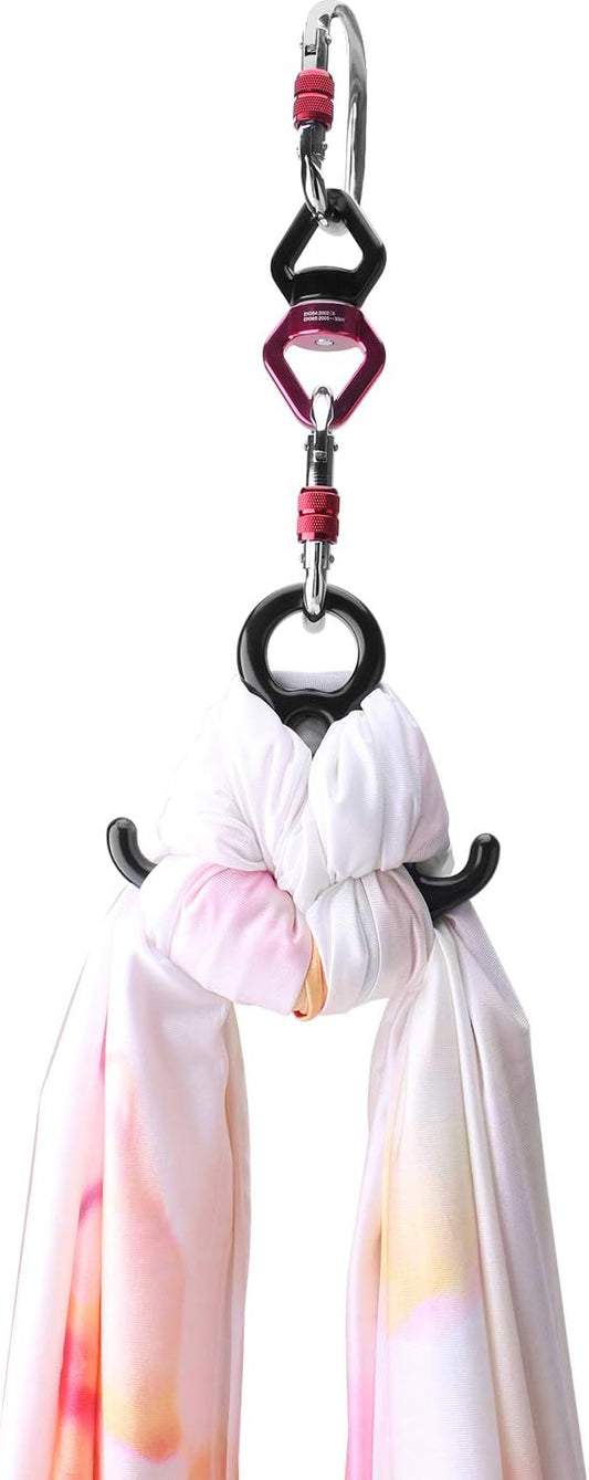 Aerial Silks 13 Yards Hardware Kit Medium stretch Aerial Yoga Hammock Acrobatics- Include Carabiners,Rescue 8,Swivel, Height Adjustment Strap, Portable Storage (Petal)
