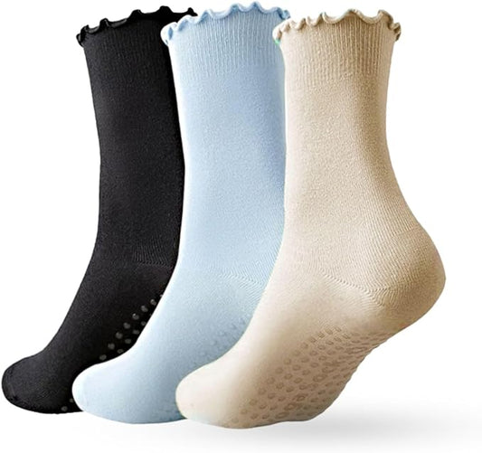 3/6 Pairs Cute Pilates Socks with Grips,Yoga Socks Barre Sock Non Slip Embroidery for Barre Ballet Workout