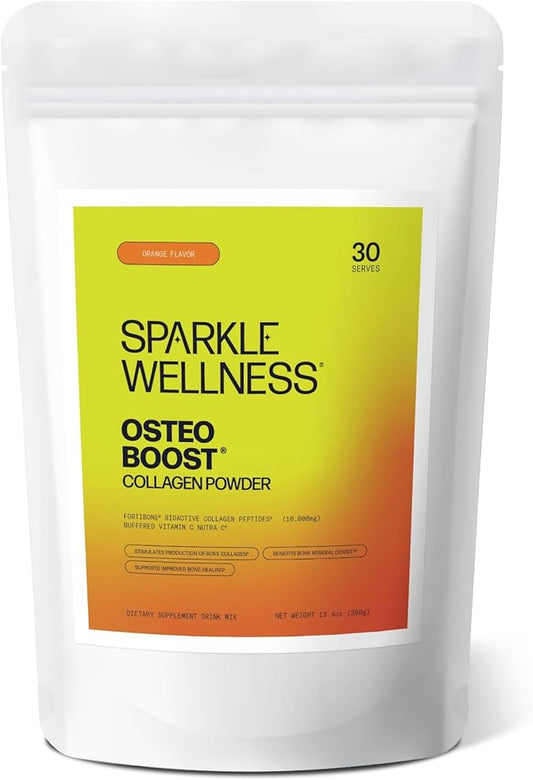 Sparkle Wellness Osteo Boost (Orange) [30 Serves] | Collagen Powder Supplement | FORTIBONE Bioactive Collagen Peptides and Buffered Vitamin C Nutra C | Bone Supplements