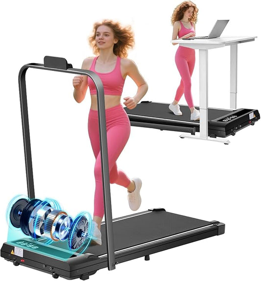 Walking Pad Treadmill with Handle Bar, Compact Portable Treadmills for Home Small, Electric Walking Pads with Handles, 3.5HP Quiet and LED Display, 400 LBS Capacity