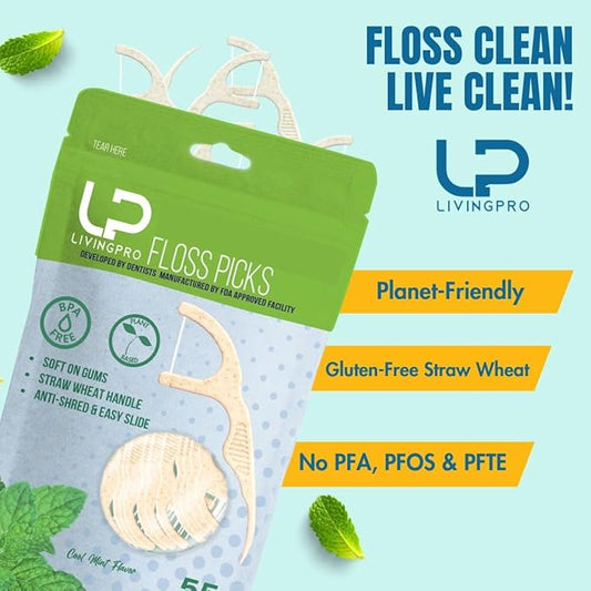 Plant Based Naturally Mint Infused Floss Picks(220pcs) with Travel Case | Biodegradable Straw Wheat Handle | Thin Single Thread Flosser, Shred-Resistant- Easy Glide for Plaque Removal & Gentle on Gum