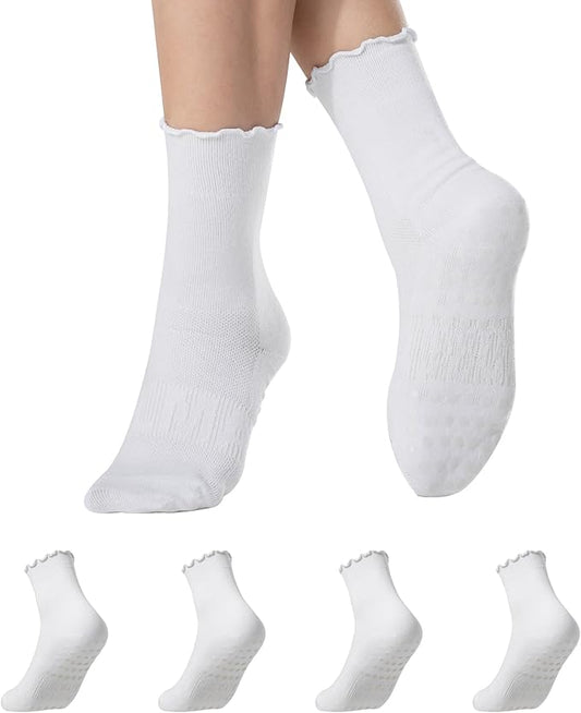 CoolMate 2/3/4 Pairs Pilates Socks with Grips for Women, Cute Yoga Socks, Crew Non Slip Women for Barre, Pilates Gifts