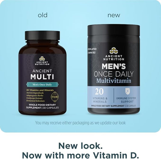 Ancient Nutrition Multivitamin for Men, Ancient Multi Men's Once Daily Vitamin Supplement 30 Ct, Vitamin A, Vitamin B and Vitamin K2, Fenugreek Seed, Supports Immune System, Paleo and Keto Friendly