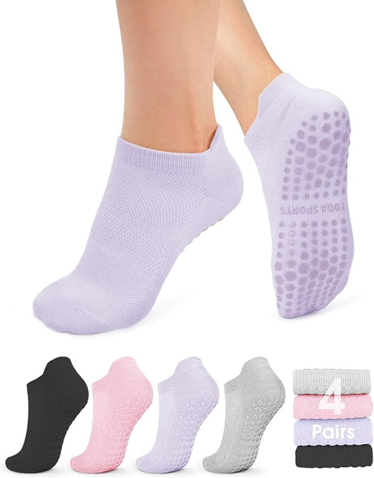YeuG 4/6 Pairs Pilates Socks for Women - Non Slip Grip Socks for Yoga, Barre, Hospital, Barefoot