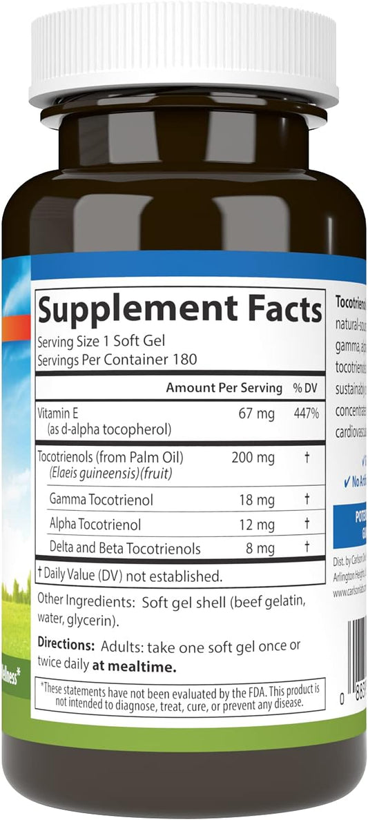 Carlson - Tocotrienols, 40 mg, with Natural-Source Vitamin E, Gamma, Alpha, Delta, Beta, Sustainably Sourced, 180 Softgels