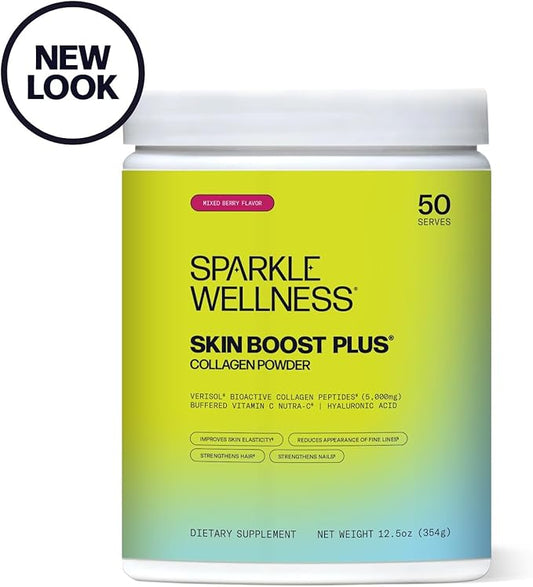 Sparkle Wellness VERISOL Bioactive Hydrolyzed Collagen Peptides | Collagen Powder with Vitamin C & Hyaluronic Acid for Hair, Skin, and Nail Health | Skin Boost Plus (Mixed Berry) [50-Serves]