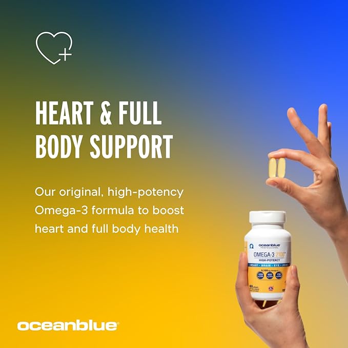 Ocean Blue Omega 3 2100 - Olcenic Blend - 120 Count - 2 Pack - Natural Orange Flavor - No Fishy Aftertaste or Burps - Heart Health - Cholesterol - Eye & Brain Support - Natural Flavor - No Indigestion