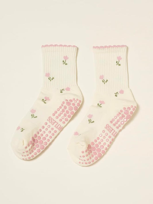 Shapes Studio Crew Half Calf Grip Socks, Cutest Fruits Pilates Socks, Ruffle socks, Non-Slip, Barre Yoga Fitness