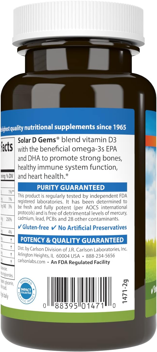 Carlson Labs Solar D Gems Natural Vitamin D3, 2000 IU, 120 Softgels