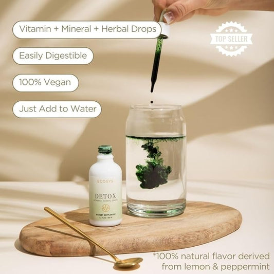 Detox Liquid Drops with Chlorophyll & Vitamin B12 – Natural Body Cleanse, Alkalizing Energy Booster – Peppermint Lemon Flavor, 30-Day Supply