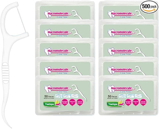 500 Pcs Dental Floss Picks, Thin Thread for Adults & Kids, Superior Oral Care, Dental Hygiene, Gum Health(50x10 Cases, 500 Total)