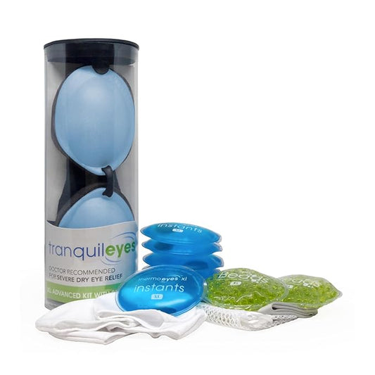 Eye Eco Tranquileyes XL Advanced Warm Compress – Dark Eye Mask for Dry, Irritated Eyes – Help Improve Sleep with Soft Comfort Eye Shade - Microwavable Beads and Self-Heating Instants - Blue