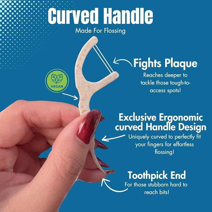 Twin Line Eco Floss Picks (220 Count) - Plant-Based Straw Wheat Floss Sticks with Travel Case | 2X More Effective Cleaning-Compostable Tooth Flossers, Thin & Shred Resistant Thread |