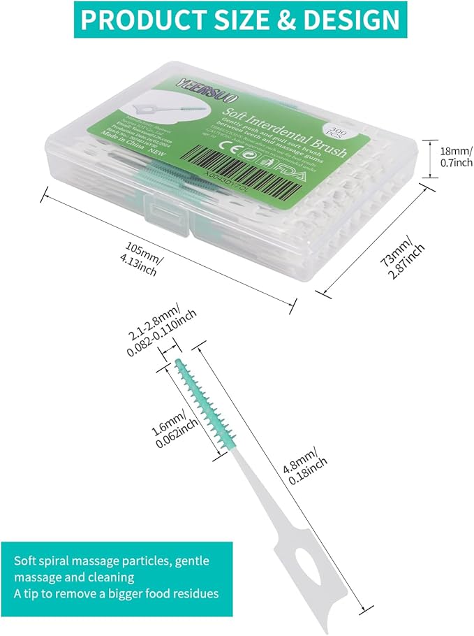 300 PCS Soft Dental Floss Picks, Silicone Interdental Brush Between Teeth, Disposable Dental Picks for Teeth Cleaning, interdental Picks Teeth Cleaning Tool, Green Colors