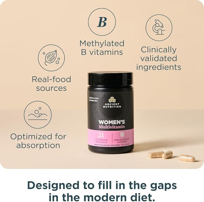 Ancient Nutrition Multivitamin for Women, Multi Women's, Vitamin D, C, B12, Zinc, Magnesium, Supports Healthy Immune System and Bone Health, 90 Ct
