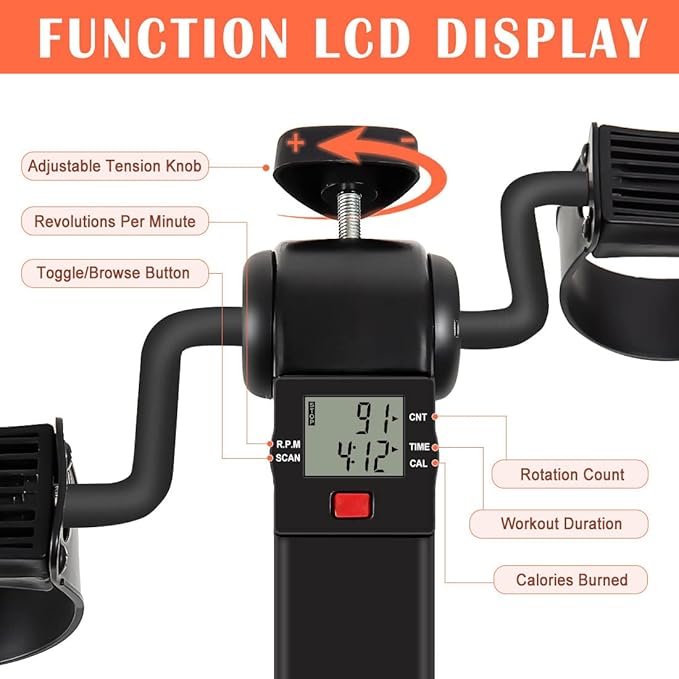 Under Desk Bike Pedal Exerciser, Upper & Lower Peddler Exerciser for Seniors with LCD Display, Fitness Folding Arm Leg Workout