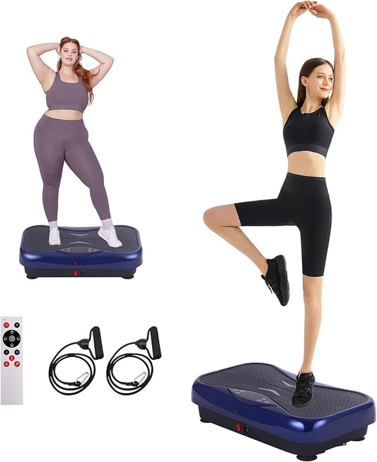 Whole Body Vibration Plate Exercise Machine – Power Vibrating Plate for Lymphatic Drainage Weight Loss, Shake Plate Exercise Platform with Touch Screen & Resistance Bands, Equipment for Women Men