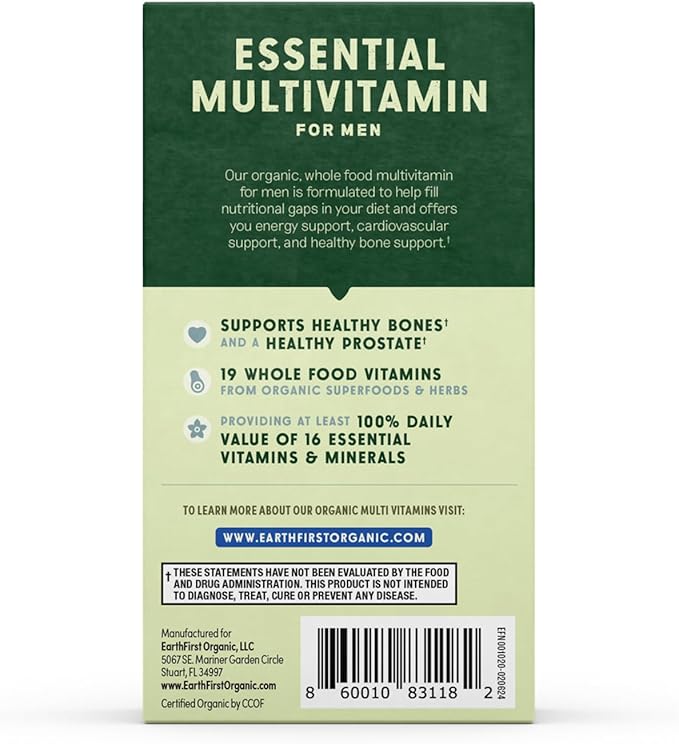 Men’s Multi Once Daily, Whole-Food Multivitamin with 19 Vitamins & Minerals for Energy, Heart, Bone Strength, Prostate & Immune Support, Vegan, Non-GMO, 60 Count